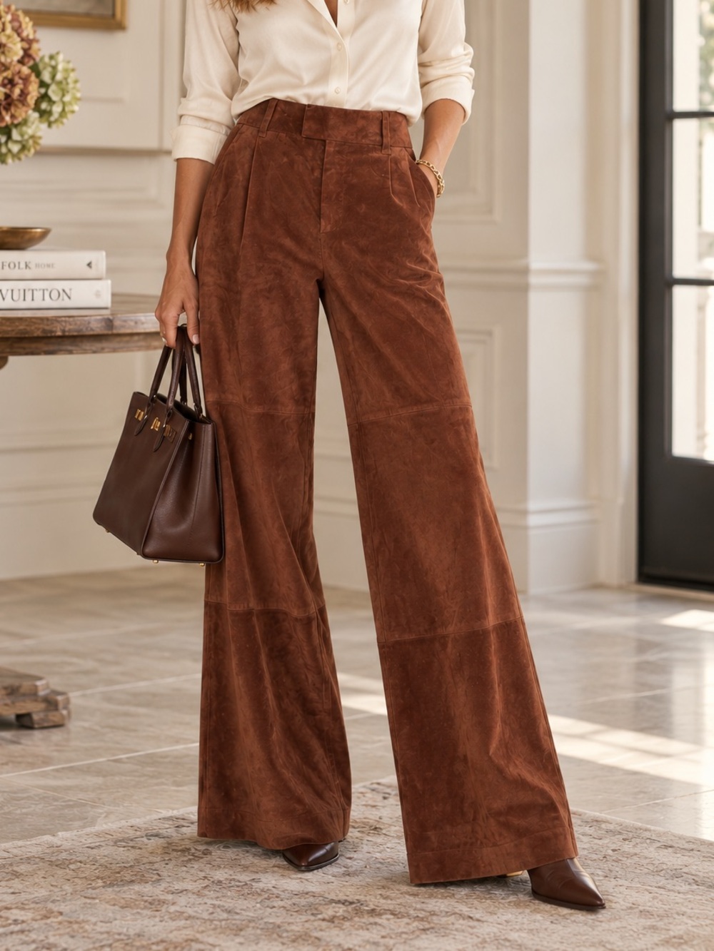 TWP Hudson St Cigar Brown Suede Wide Leg Pants